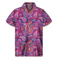 Purple And Pink Paisley Pattern Print Men's Short Sleeve Shirt