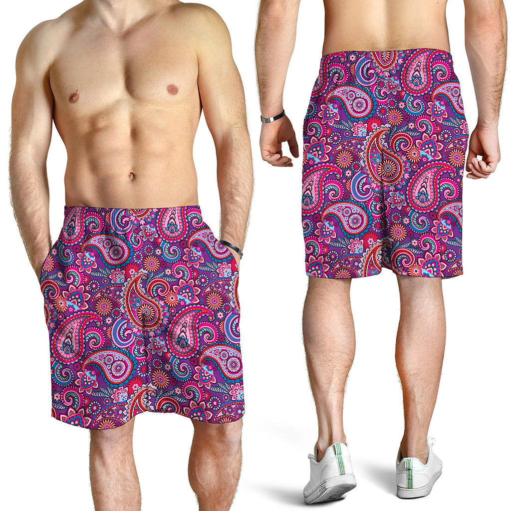 Purple And Pink Paisley Pattern Print Men's Shorts