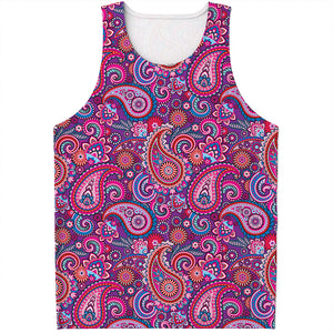 Purple And Pink Paisley Pattern Print Men's Tank Top