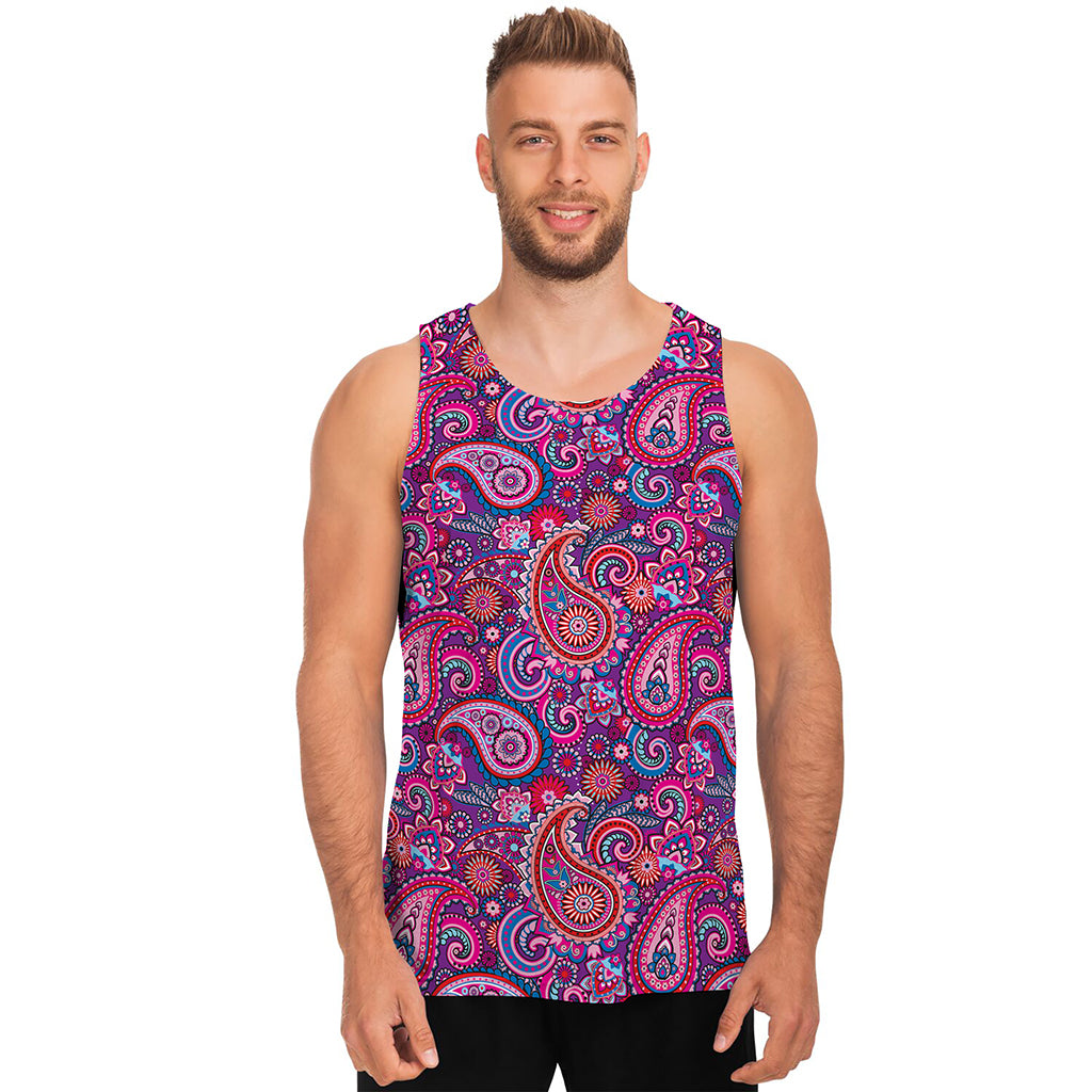 Purple And Pink Paisley Pattern Print Men's Tank Top