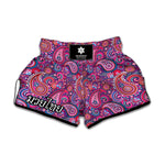 Purple And Pink Paisley Pattern Print Muay Thai Boxing Shorts
