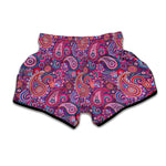Purple And Pink Paisley Pattern Print Muay Thai Boxing Shorts