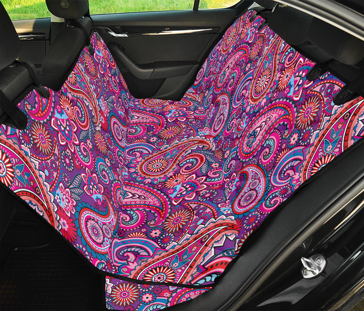 Purple And Pink Paisley Pattern Print Pet Car Back Seat Cover