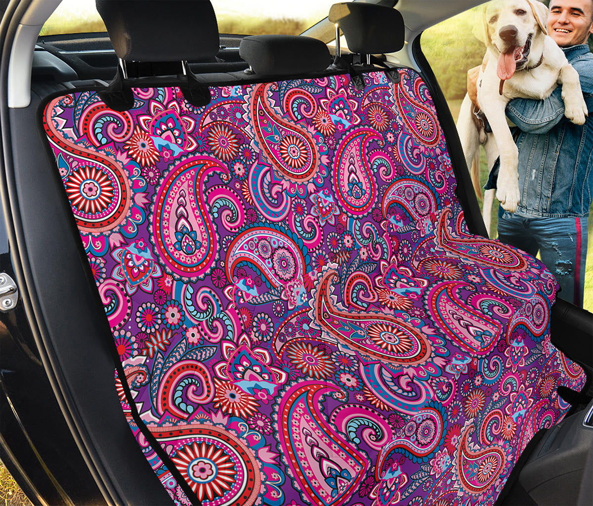 Purple And Pink Paisley Pattern Print Pet Car Back Seat Cover