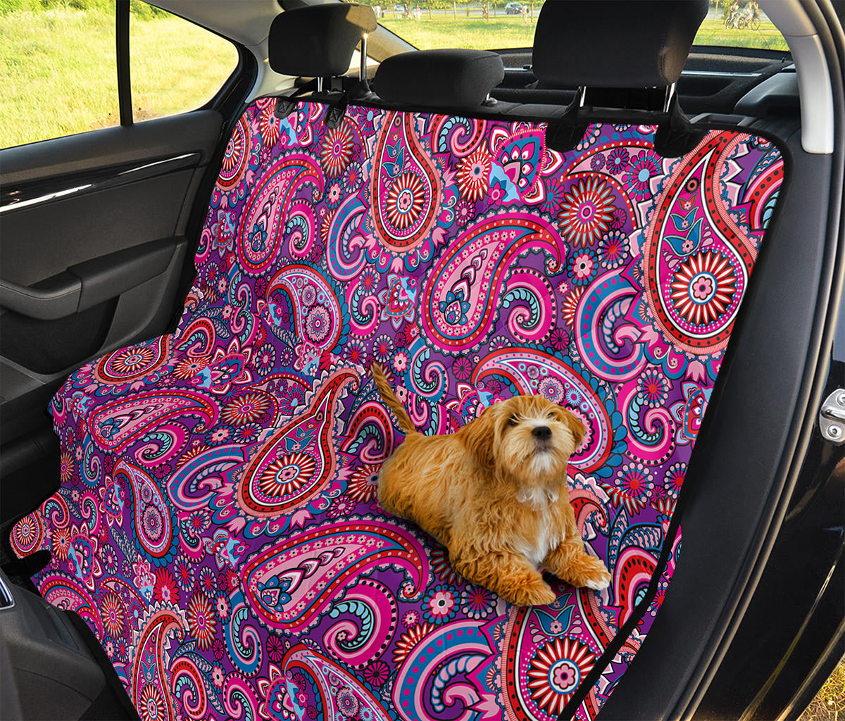 Purple And Pink Paisley Pattern Print Pet Car Back Seat Cover