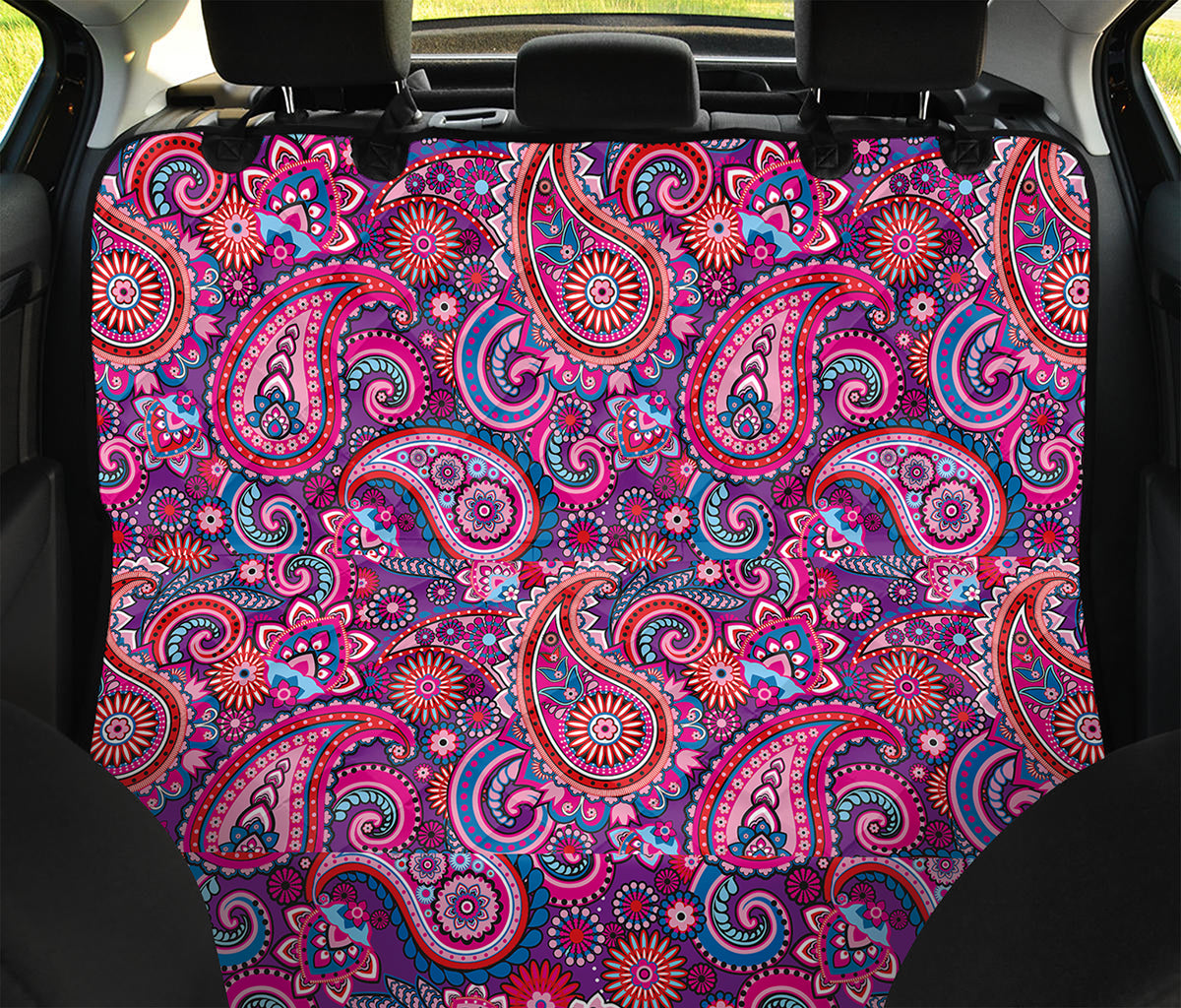 Purple And Pink Paisley Pattern Print Pet Car Back Seat Cover