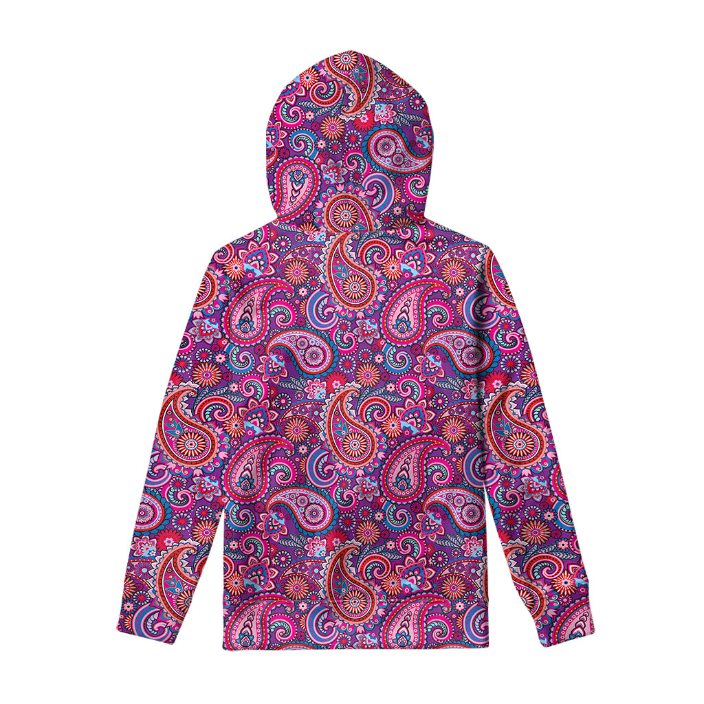 Purple And Pink Paisley Pattern Print Pullover Hoodie