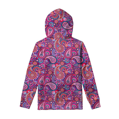 Purple And Pink Paisley Pattern Print Pullover Hoodie