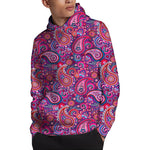 Purple And Pink Paisley Pattern Print Pullover Hoodie