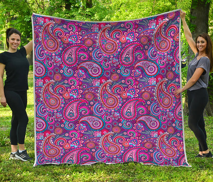Purple And Pink Paisley Pattern Print Quilt