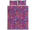Purple And Pink Paisley Pattern Print Quilt Bed Set