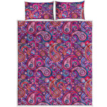 Purple And Pink Paisley Pattern Print Quilt Bed Set
