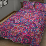 Purple And Pink Paisley Pattern Print Quilt Bed Set
