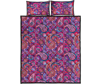 Purple And Pink Paisley Pattern Print Quilt Bed Set