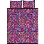 Purple And Pink Paisley Pattern Print Quilt Bed Set