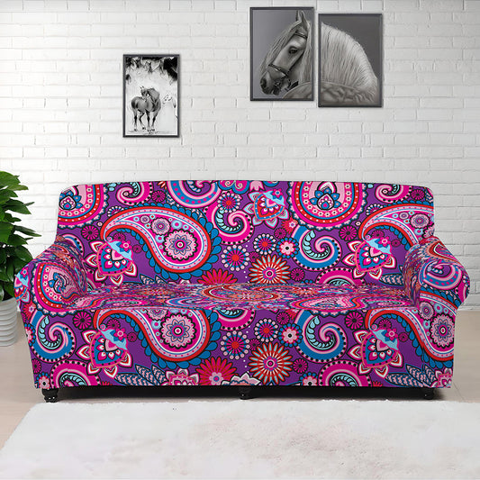 Purple And Pink Paisley Pattern Print Sofa Cover