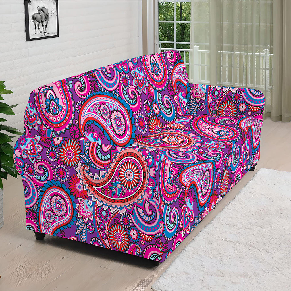 Purple And Pink Paisley Pattern Print Sofa Cover