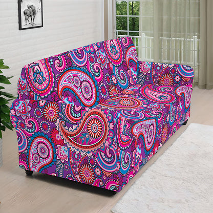 Purple And Pink Paisley Pattern Print Sofa Cover