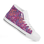 Purple And Pink Paisley Pattern Print White High Top Shoes