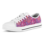 Purple And Pink Paisley Pattern Print White Low Top Shoes