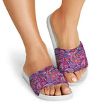 Purple And Pink Paisley Pattern Print White Slide Sandals