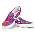 Purple And Pink Paisley Pattern Print White Slip On Sneakers