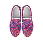 Purple And Pink Paisley Pattern Print White Slip On Shoes