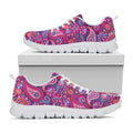 Purple And Pink Paisley Pattern Print White Running Shoes