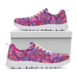 Purple And Pink Paisley Pattern Print White Sneakers