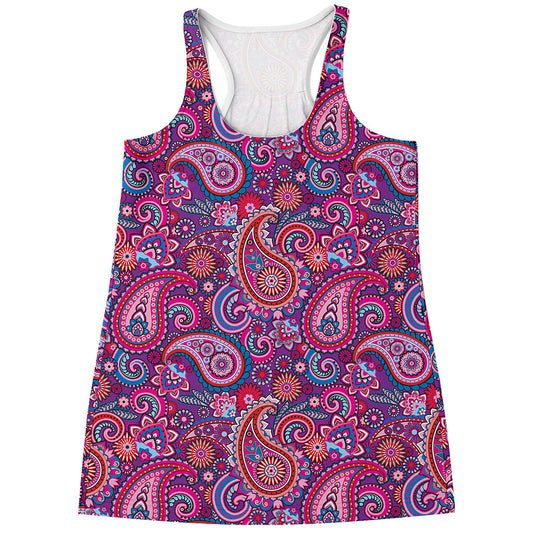 Purple And Pink Paisley Pattern Print Women's Racerback Tank Top