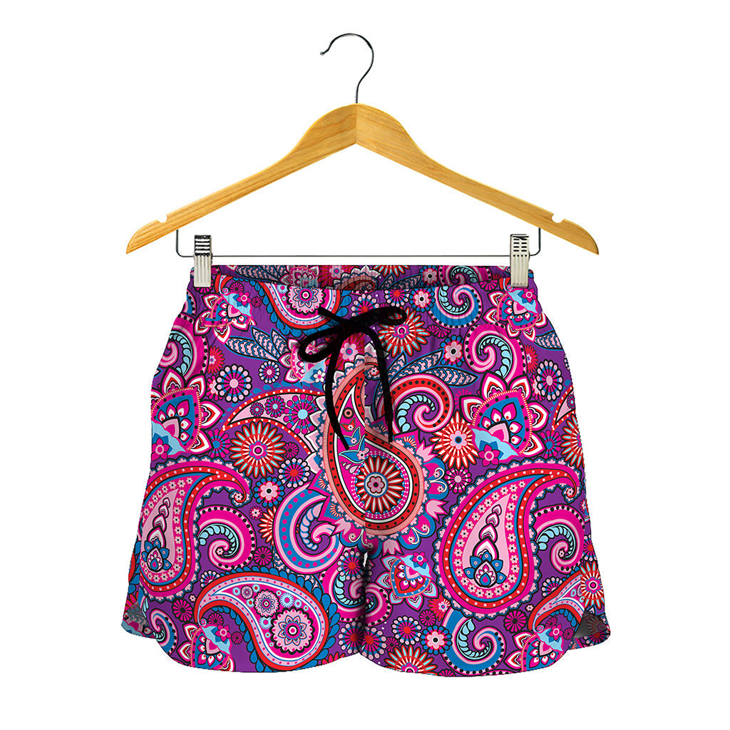Purple And Pink Paisley Pattern Print Women's Shorts