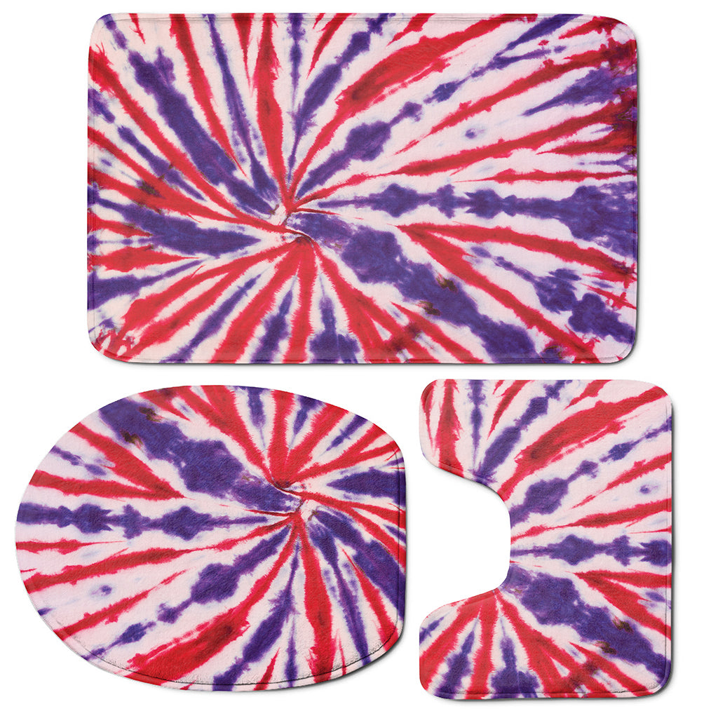 Purple And Red Spider Tie Dye Print 3 Piece Bath Mat Set