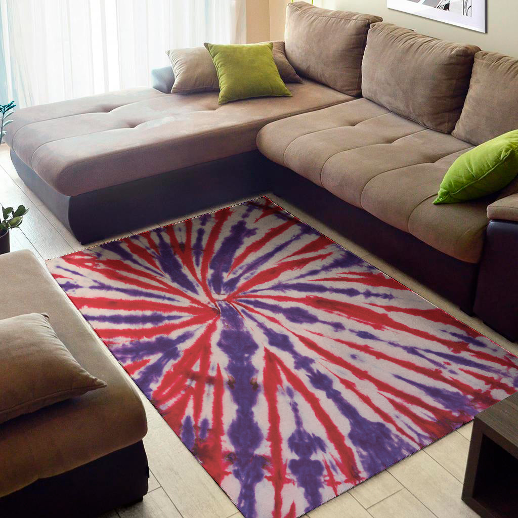 Purple And Red Spider Tie Dye Print Area Rug