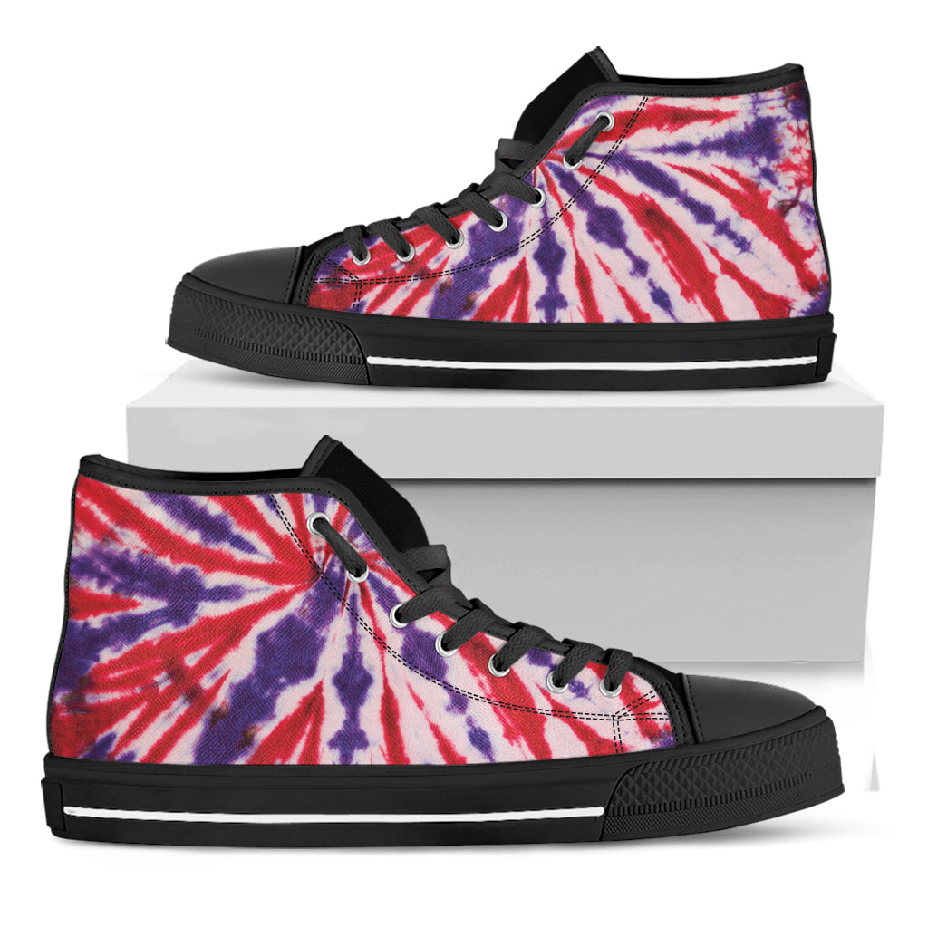 Purple And Red Spider Tie Dye Print Black High Top Shoes