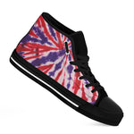 Purple And Red Spider Tie Dye Print Black High Top Shoes
