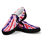 Purple And Red Spider Tie Dye Print Black Slip On Shoes