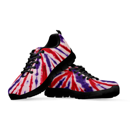 Purple And Red Spider Tie Dye Print Black Sneakers