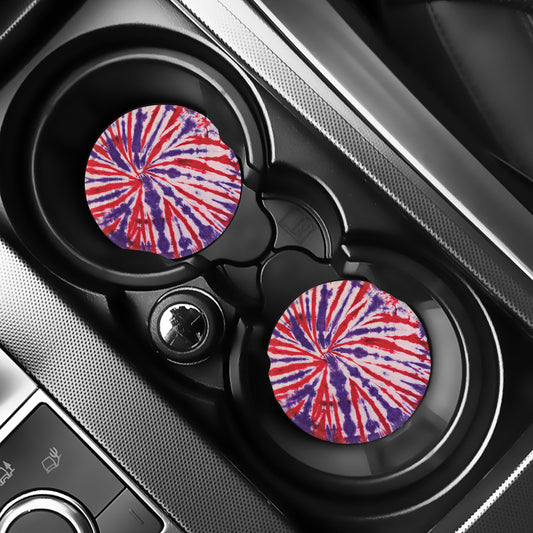 Purple And Red Spider Tie Dye Print Car Coasters