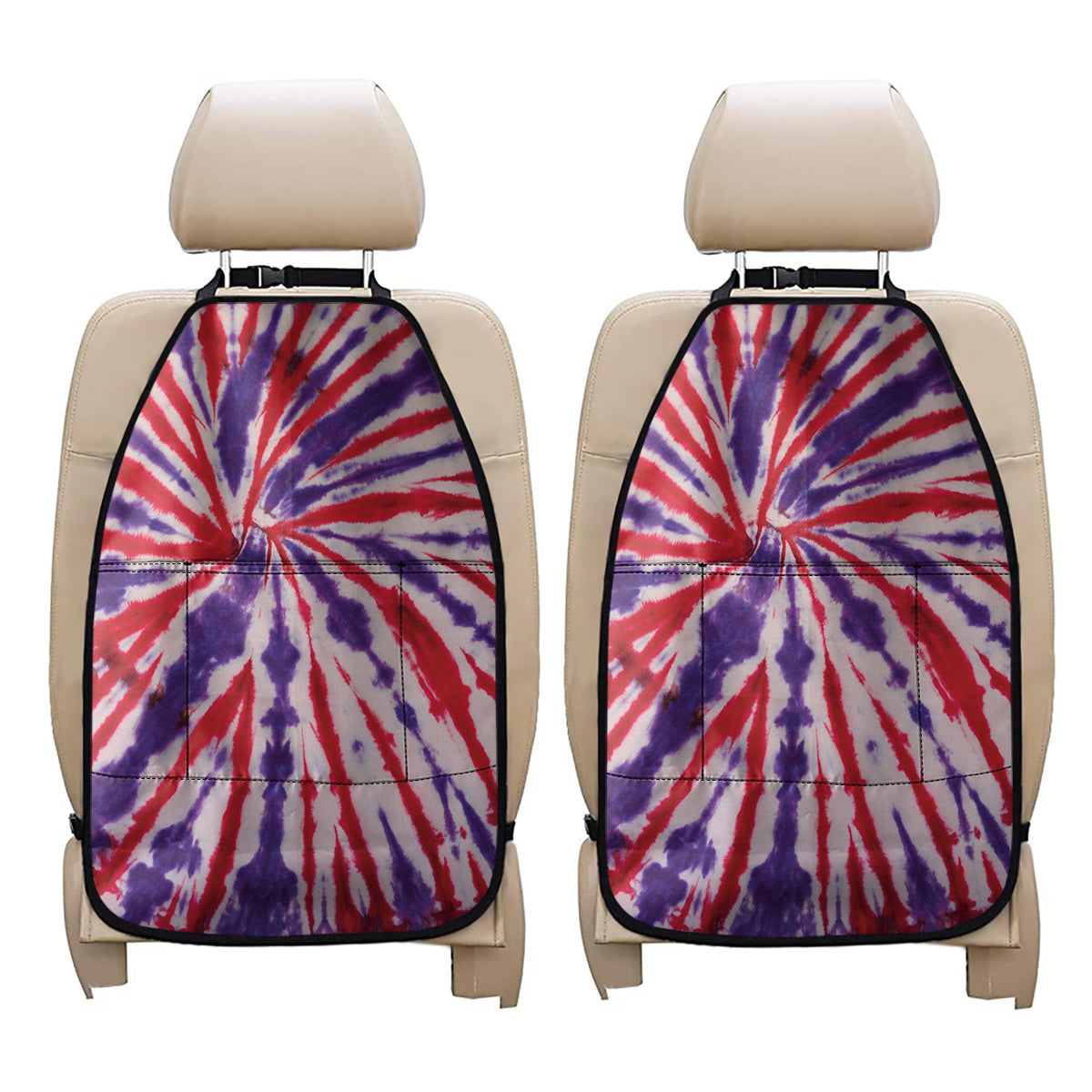 Purple And Red Spider Tie Dye Print Car Seat Organizers