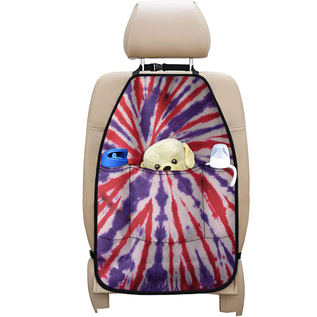 Purple And Red Spider Tie Dye Print Car Seat Organizers