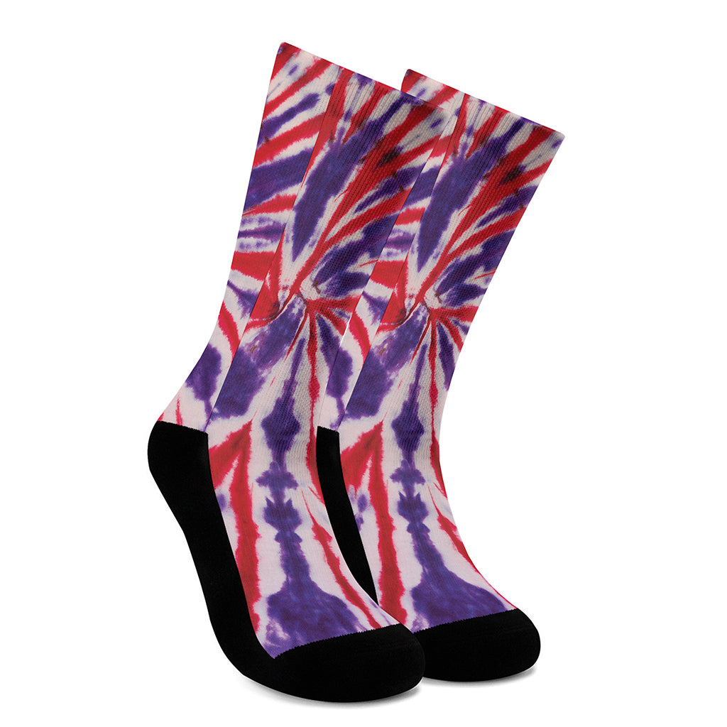 Purple And Red Spider Tie Dye Print Crew Socks
