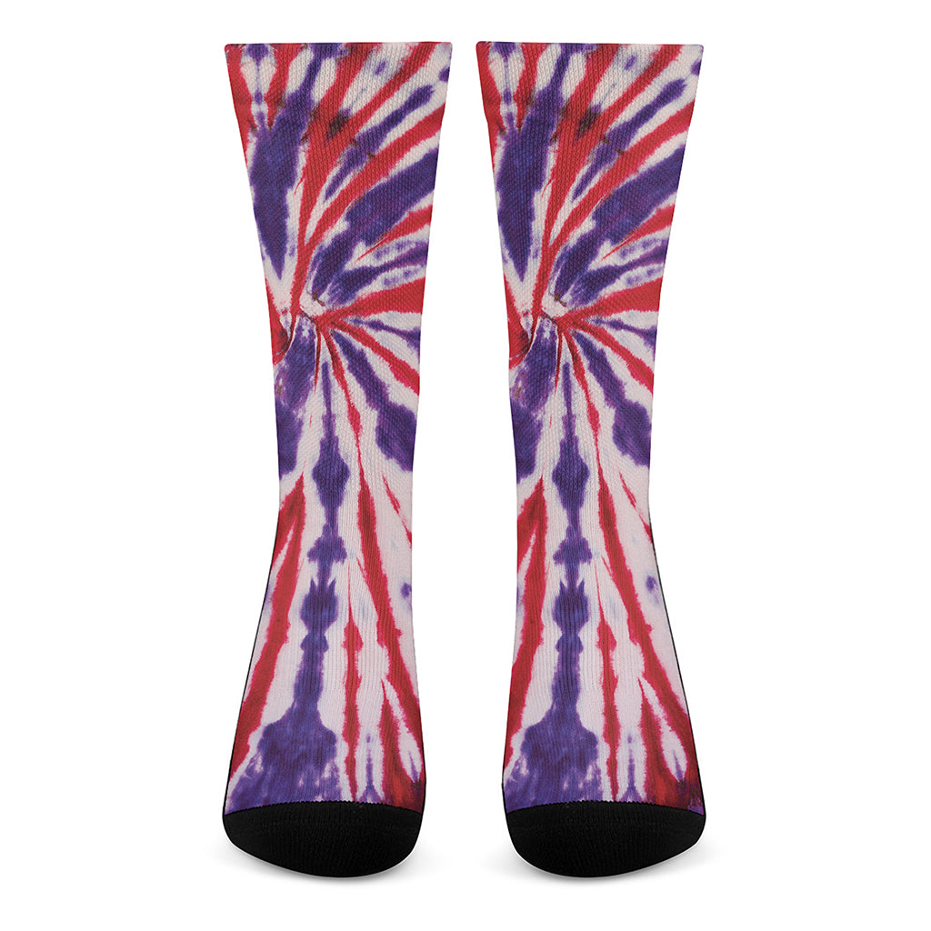 Purple And Red Spider Tie Dye Print Crew Socks