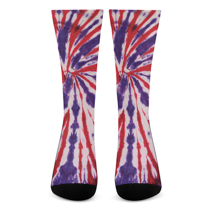 Purple And Red Spider Tie Dye Print Crew Socks