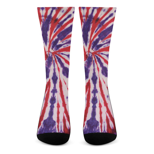 Purple And Red Spider Tie Dye Print Crew Socks