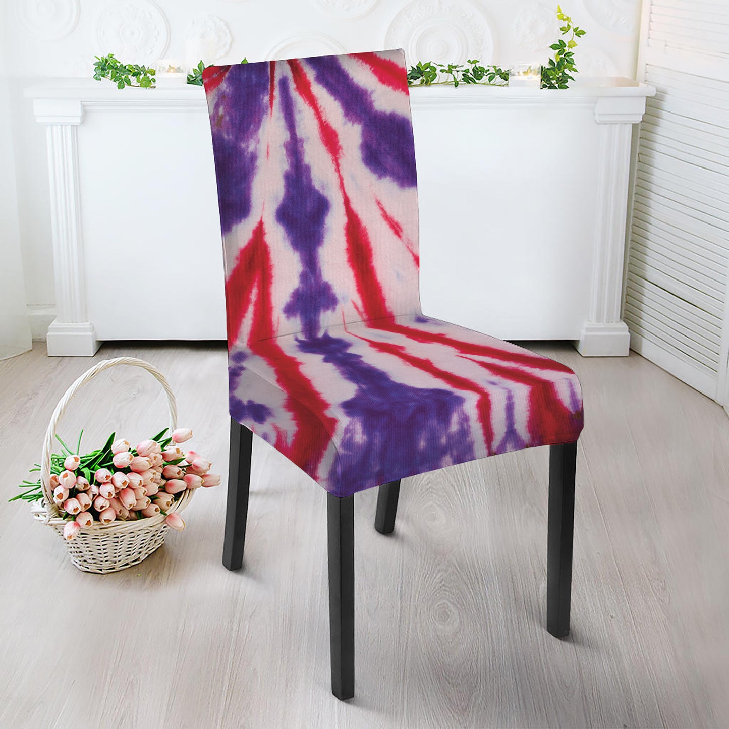 Purple And Red Spider Tie Dye Print Dining Chair Slipcover