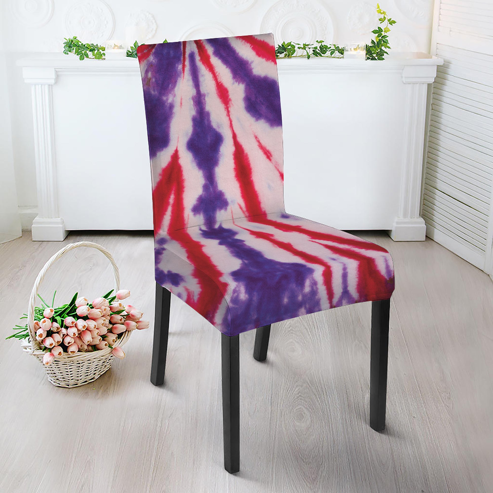 Purple And Red Spider Tie Dye Print Dining Chair Slipcover