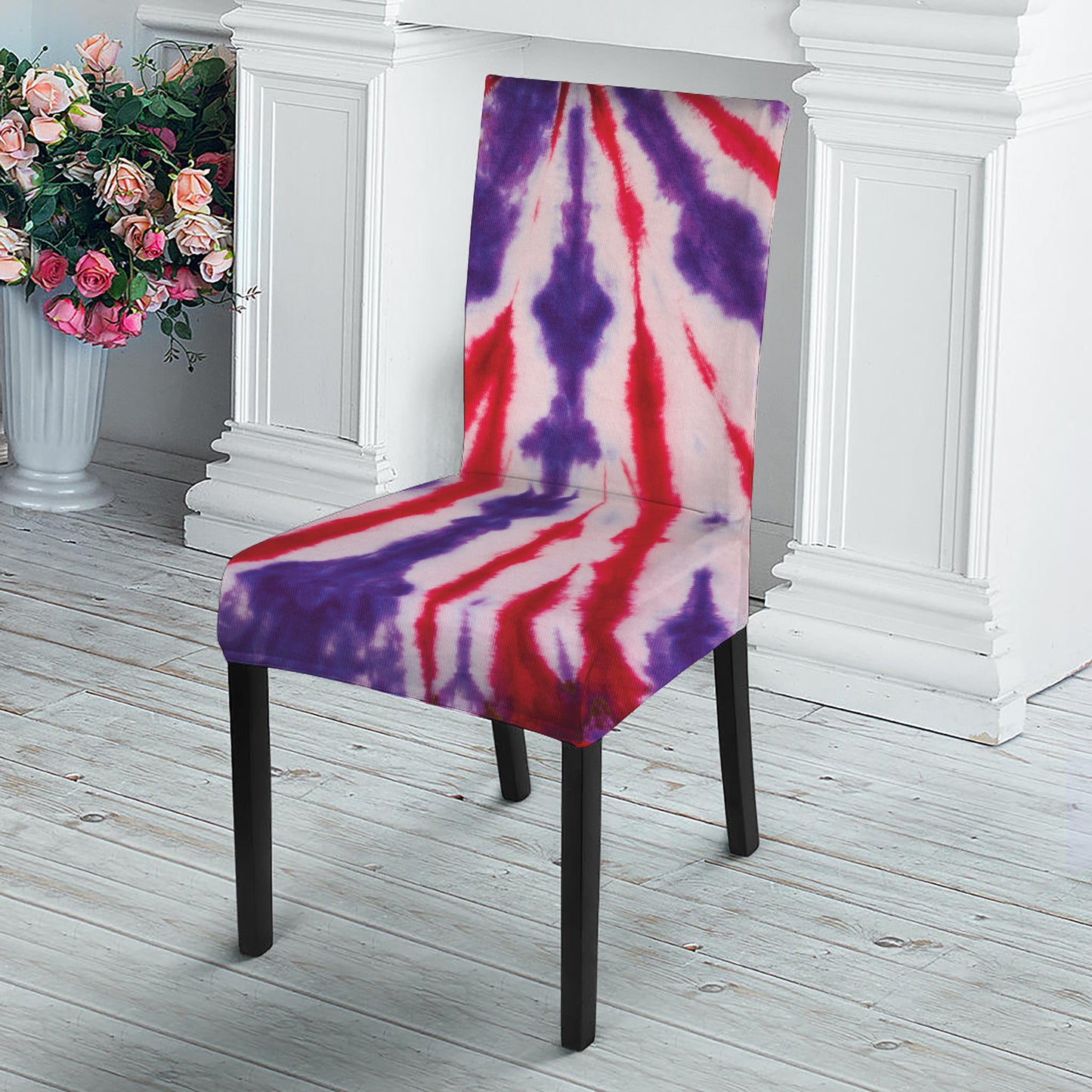 Purple And Red Spider Tie Dye Print Dining Chair Slipcover