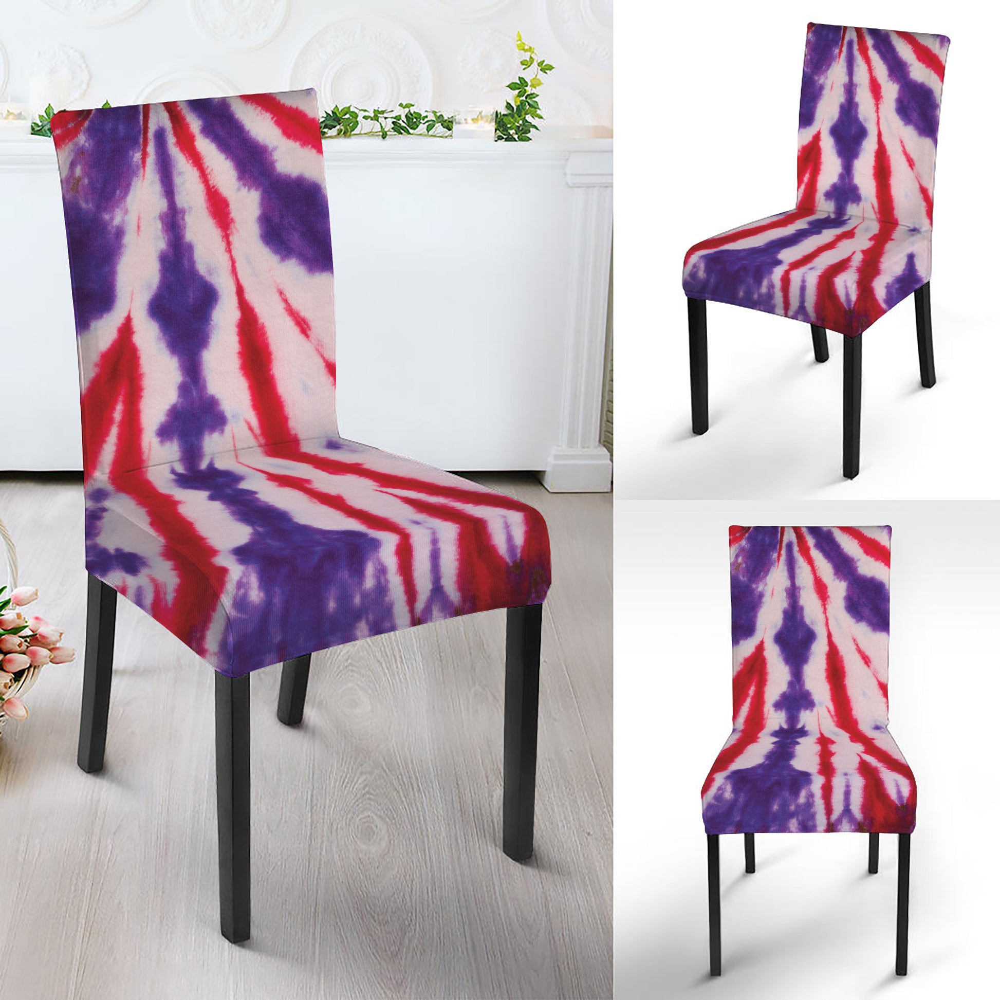 Purple And Red Spider Tie Dye Print Dining Chair Slipcover