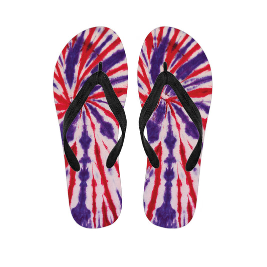Purple And Red Spider Tie Dye Print Flip Flops