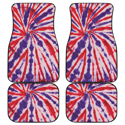 Purple And Red Spider Tie Dye Print Front and Back Car Floor Mats